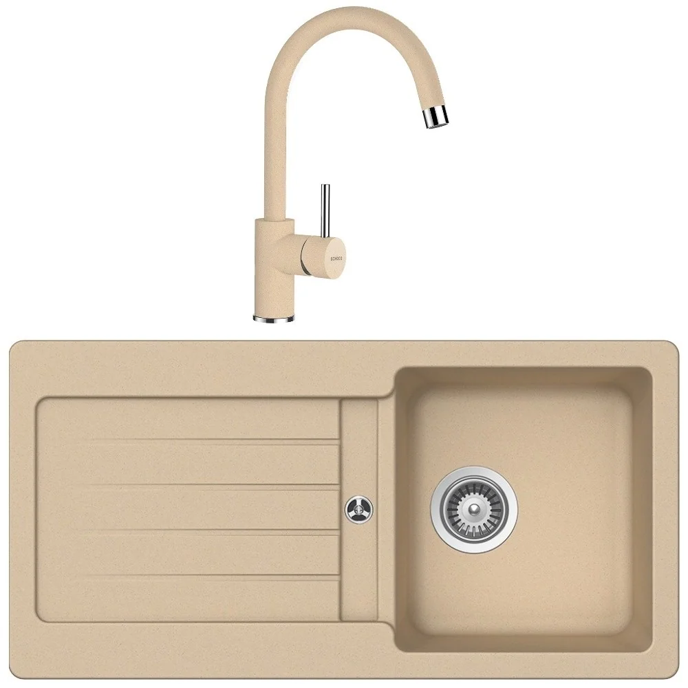 Schock Typos D-100S Set chiuveta bucatarie granit Cristalite 86x44 cm si baterie monocomanda Plutos Moonstone, crem