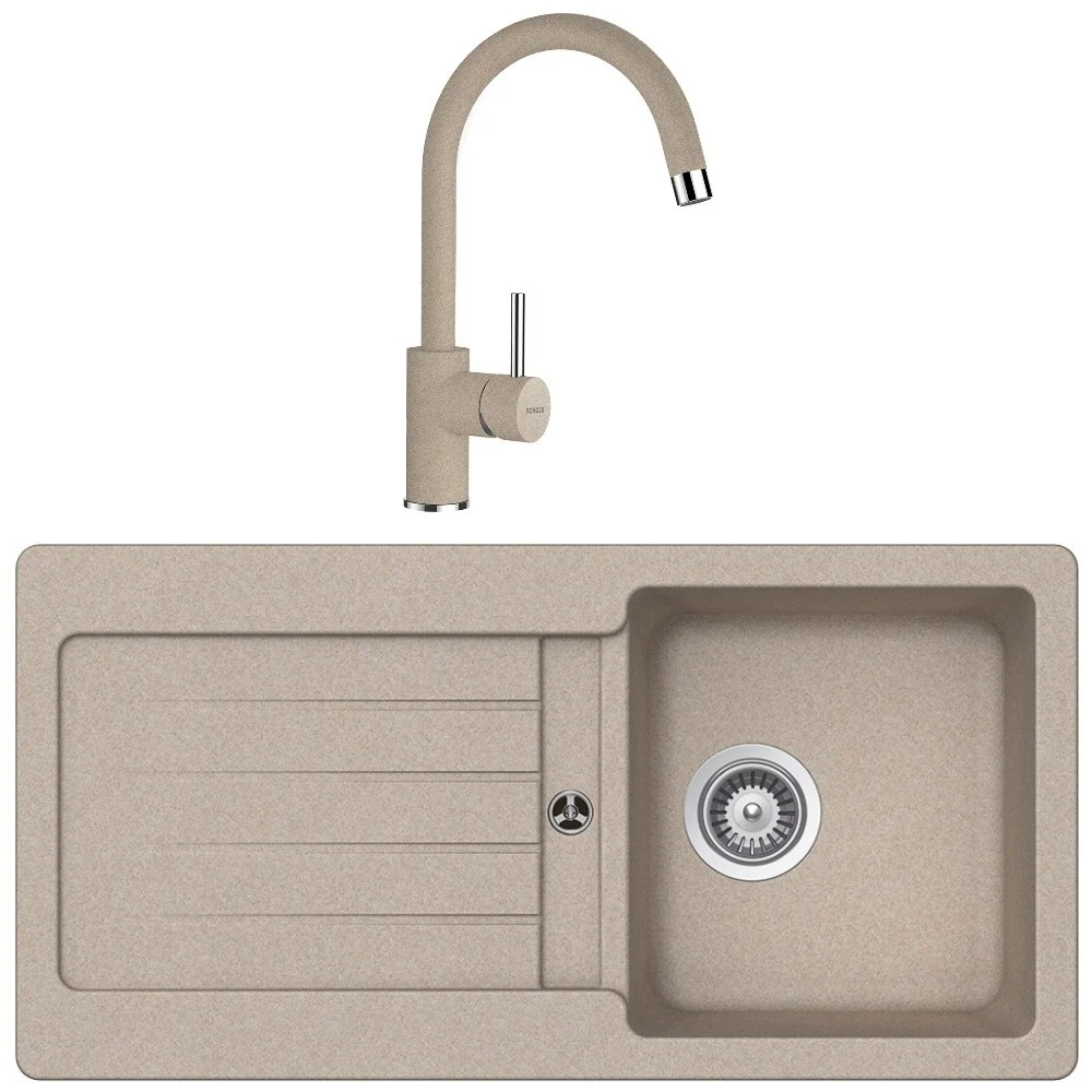 Schock Typos D-100S Set chiuveta bucatarie granit Cristalite 86x44 cm si baterie monocomanda Plutos Sabbia, bej