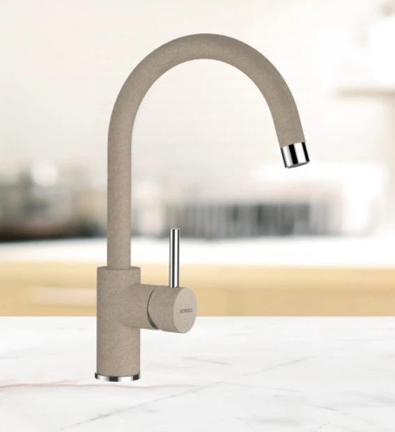 Schock Typos D-100S Set chiuveta bucatarie granit Cristalite 86x44 cm si baterie monocomanda Plutos Sabbia, bej