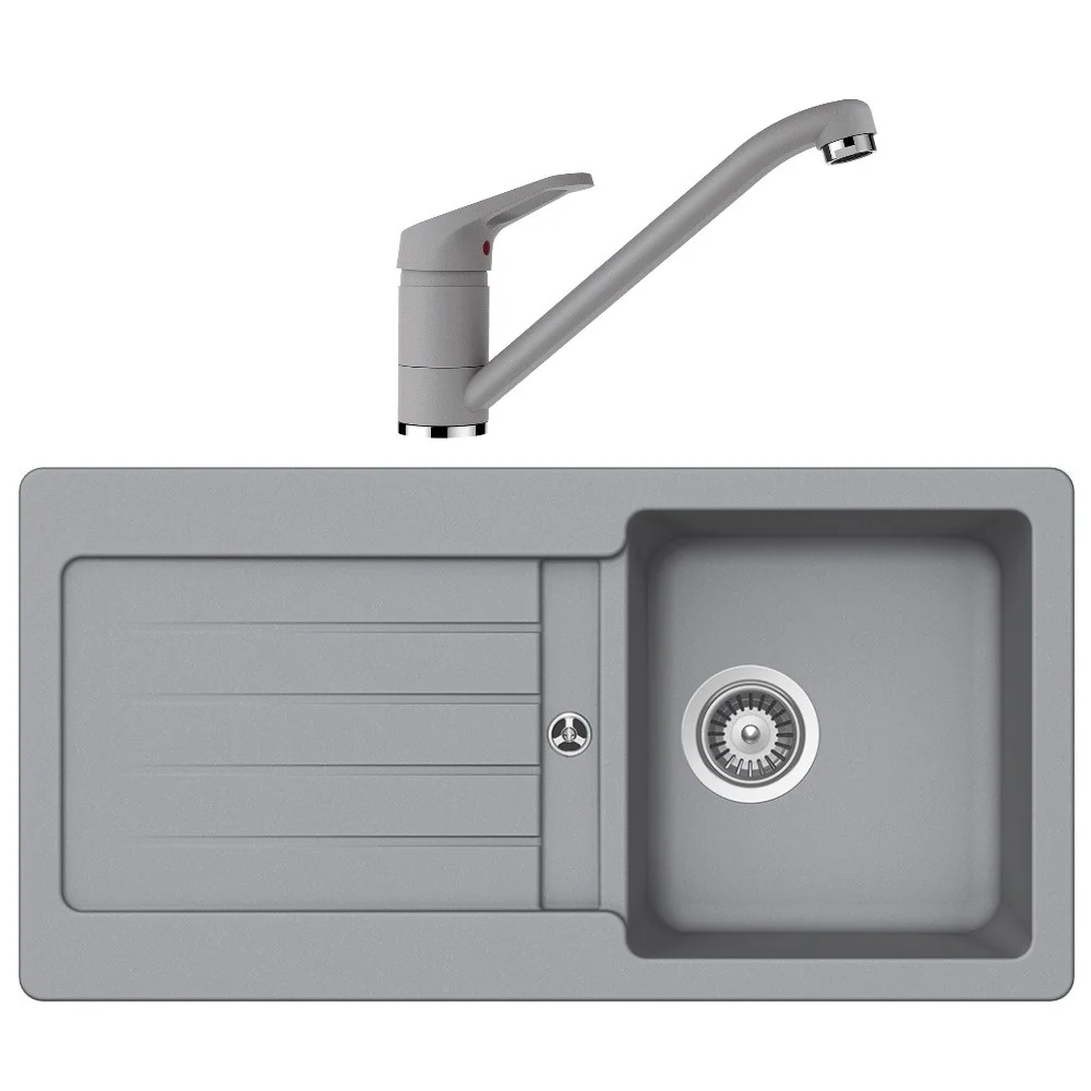 Schock Typos D-100S Set chiuveta bucatarie granit Cristalite 86x44 cm si baterie monocomanda Cosmo Croma, gri deschis