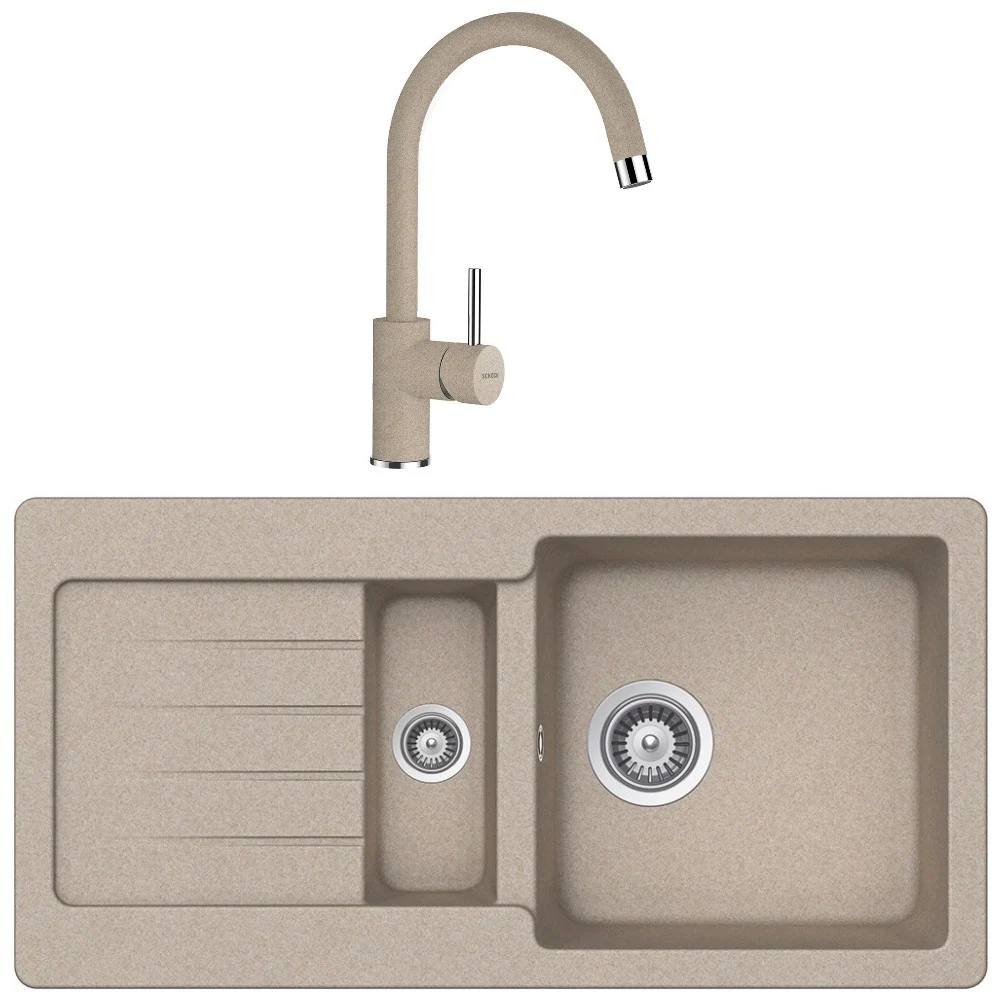 Schock Typos D-150S Set chiuveta bucatarie granit Cristalite 86x44 cm si baterie monocomanda Plutos Sabbia, bej
