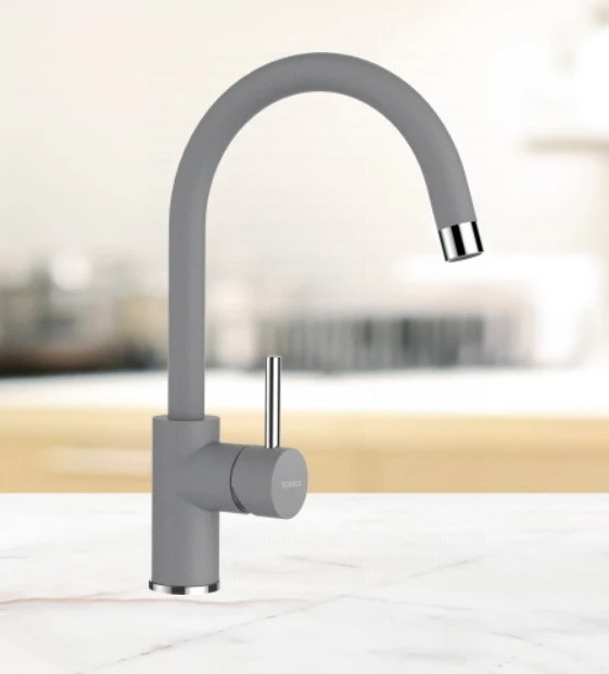 Schock Typos D-150S Set chiuveta bucatarie granit Cristalite 86x44 cm si baterie monocomanda Plutos Croma, gri deschis