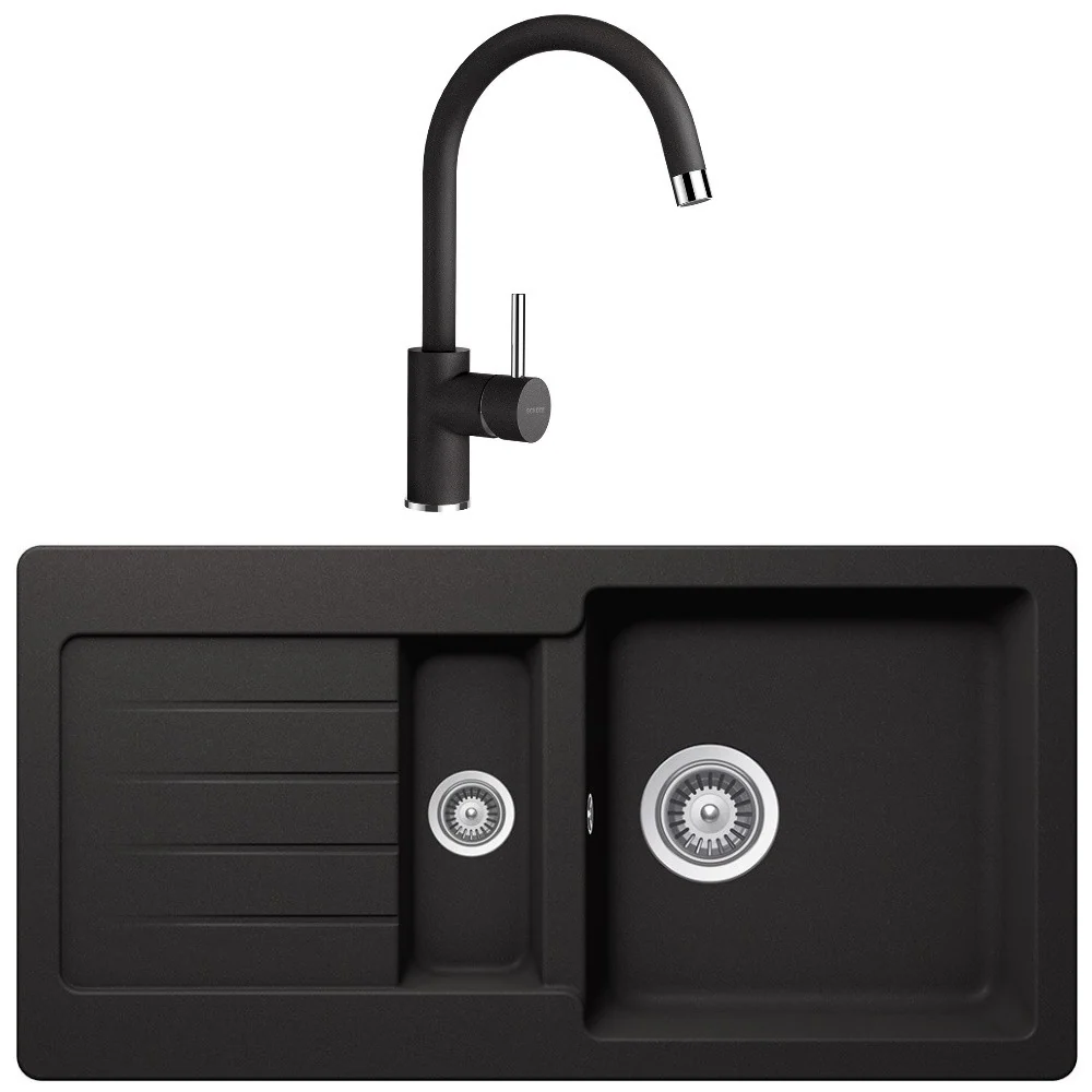 Schock Typos D-150S Set chiuveta bucatarie granit Cristalite 86x44 cm si baterie Plutos Nero, negru