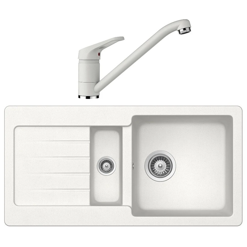 Schock Typos D-150S Set chiuveta bucatarie granit Cristalite 86x44 cm si baterie monocomanda Cosmo Alpina, alb