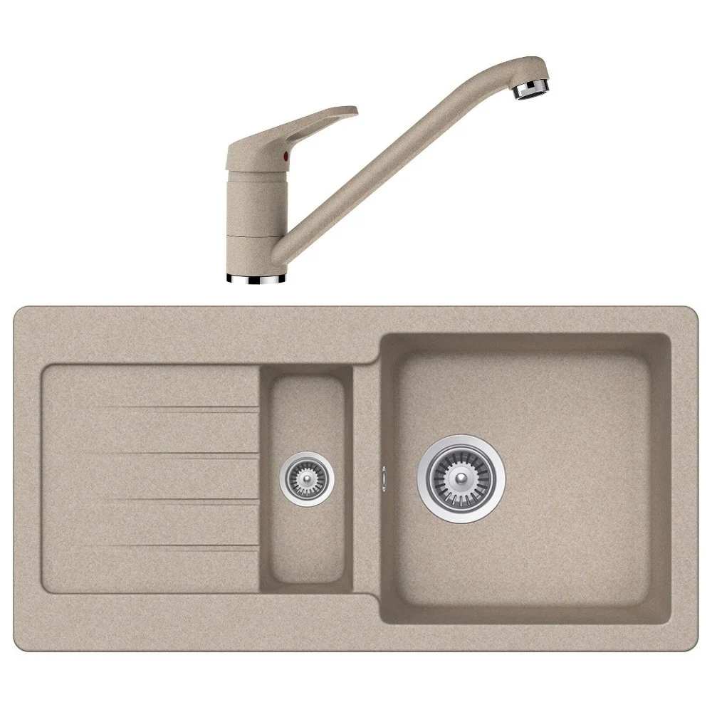 Schock Typos D-150S Set chiuveta bucatarie granit Cristalite 86x44 cm si baterie monocomanda Cosmo Sabbia, bej