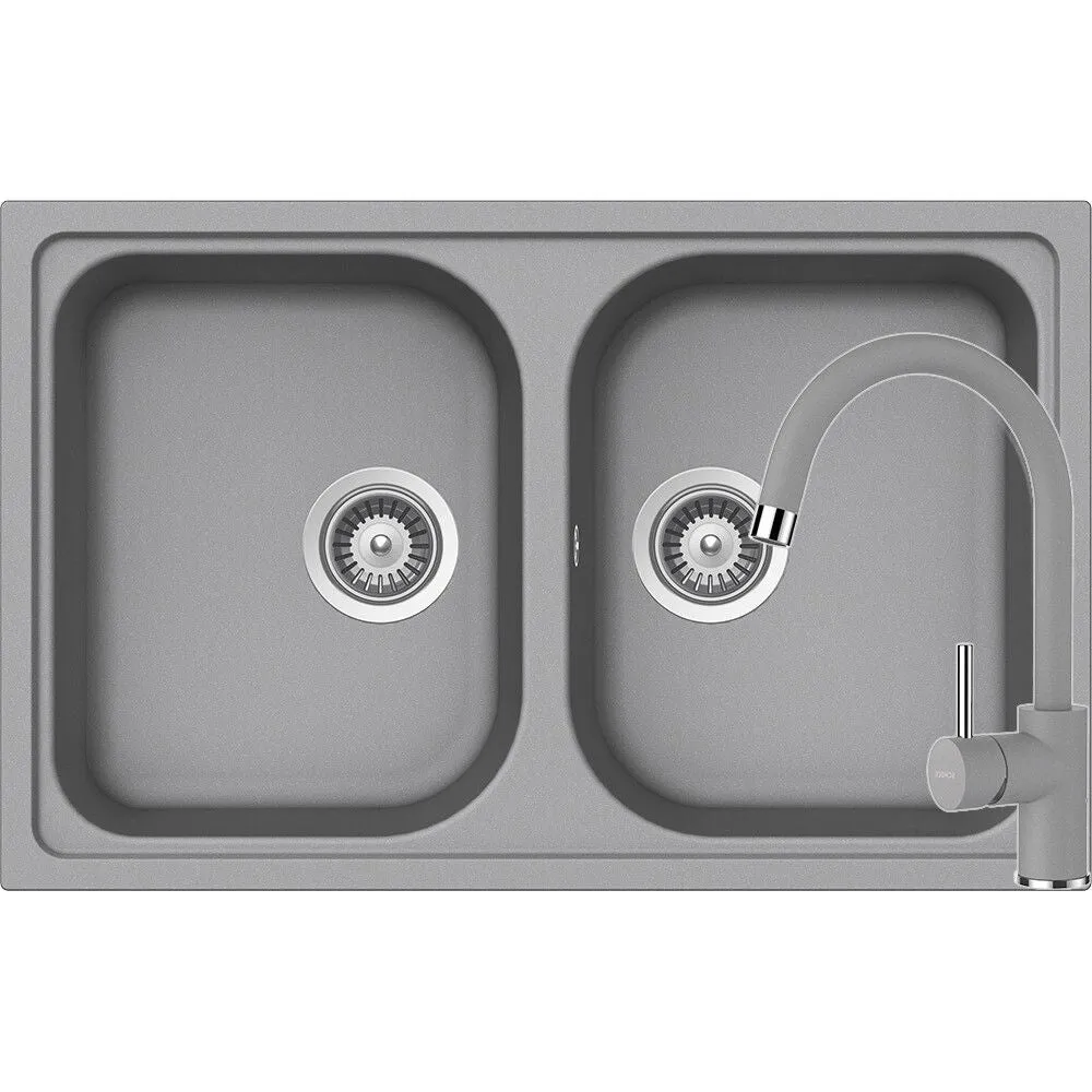 Schock Viola N-200S Set chiuveta bucatarie granit Cristalite 79x50 cm si baterie monocomanda Plutos Croma, gri deschis
