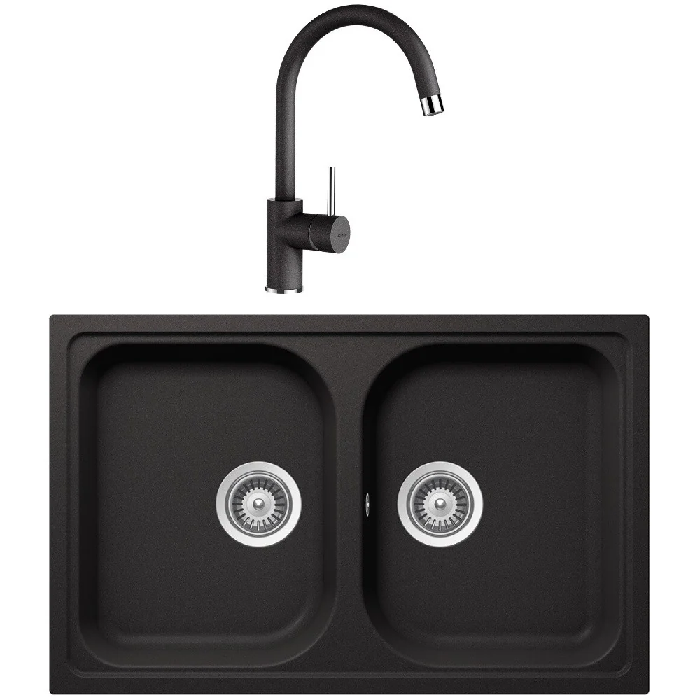 Schock Viola N-200S Set chiuveta bucatarie granit Cristalite 79x50 cm si baterie Plutos Nero, negru
