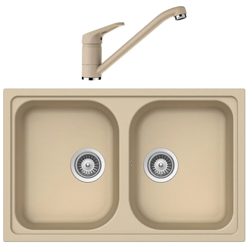 Schock Viola N-200S Set chiuveta bucatarie granit Cristalite 79x50 cm si baterie monocomanda Cosmo Moonstone, crem