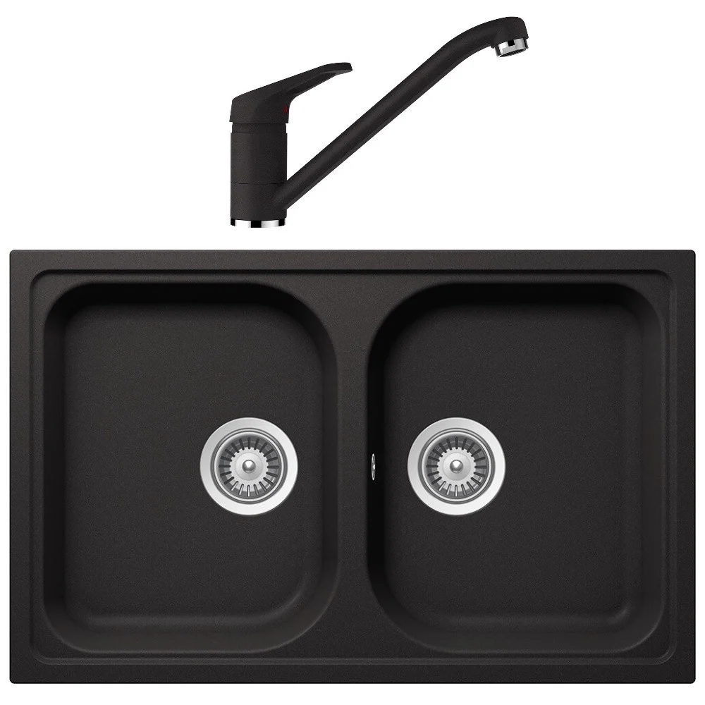 Schock Viola N-200S Set chiuveta bucatarie granit Cristalite 79x50 cm si baterie monocomanda Cosmo Nero, negru