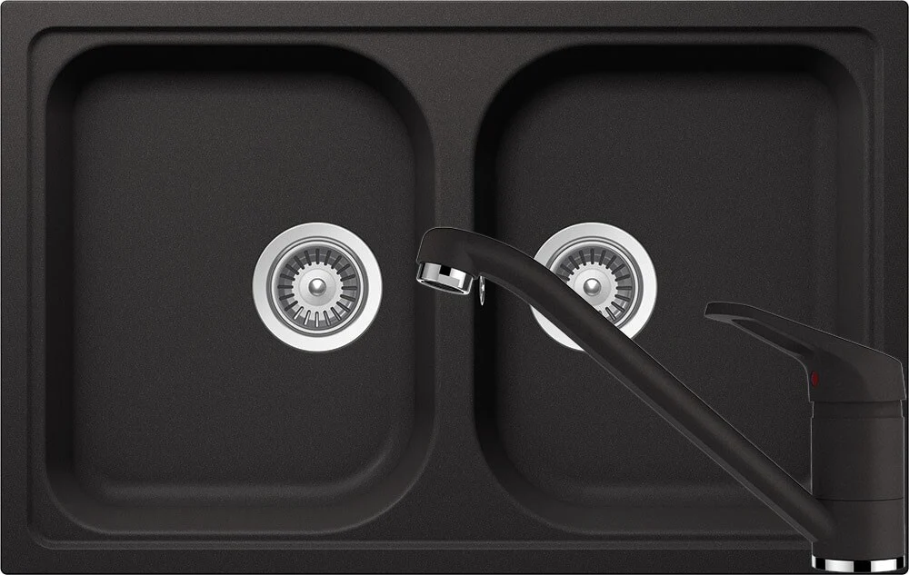 Schock Viola N-200S Set chiuveta bucatarie granit Cristalite 79x50 cm si baterie monocomanda Cosmo Nero, negru