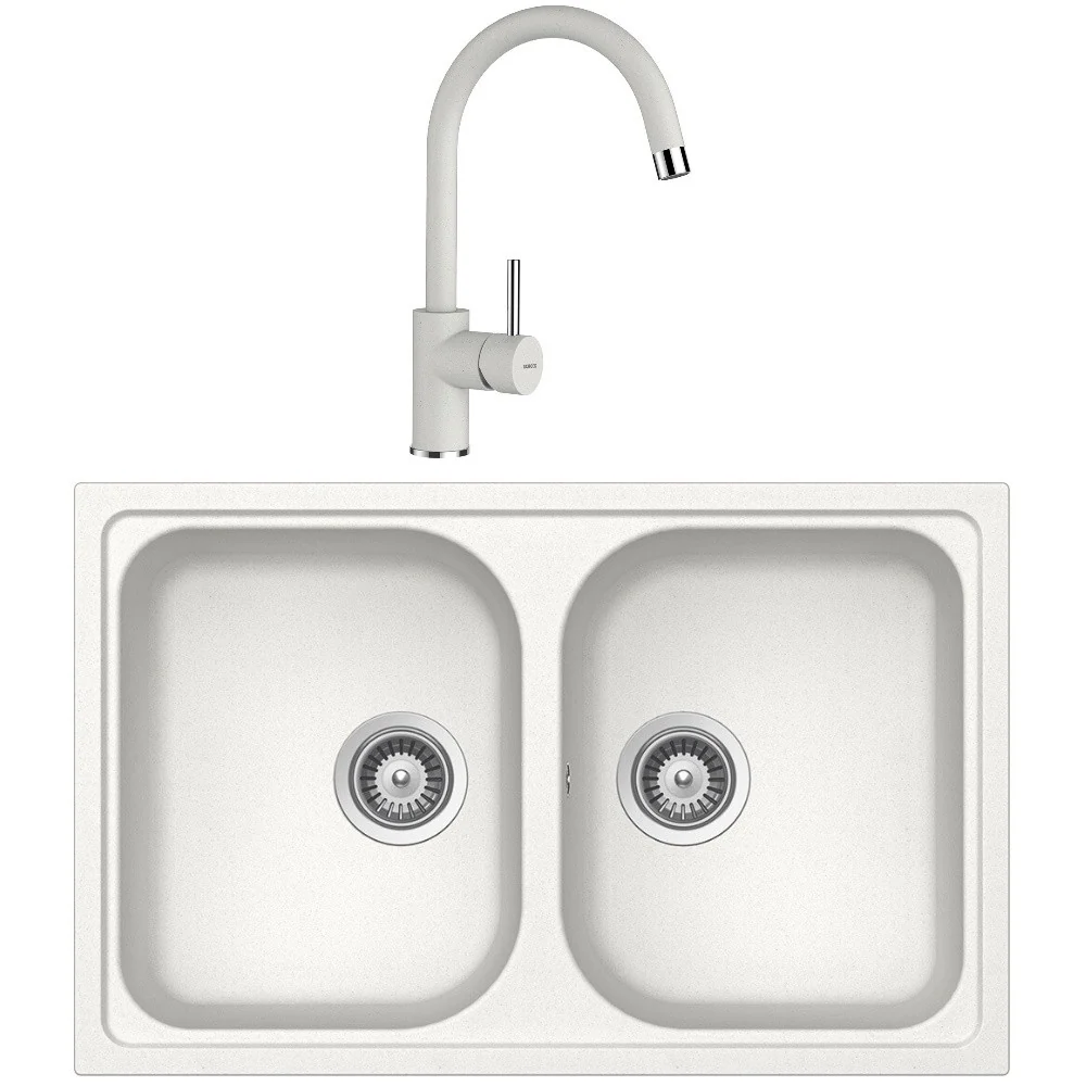 Schock Viola N-200S Set chiuveta bucatarie granit Cristalite 79x50 cm si baterie monocomanda Plutos Alpina, alb