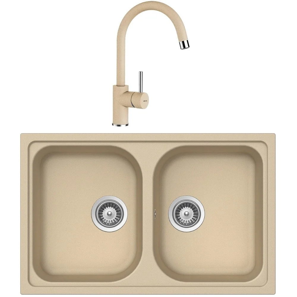 Schock Viola N-200S Set chiuveta bucatarie granit Cristalite 79x50 cm si baterie monocomanda Plutos Moonstone, crem