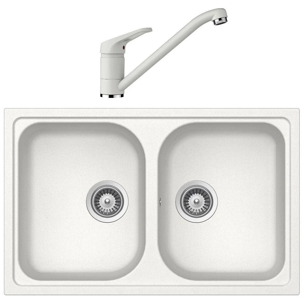 Schock Viola N-200S Set chiuveta bucatarie granit Cristalite 79x50 cm si baterie monocomanda Cosmo Alpina, alb