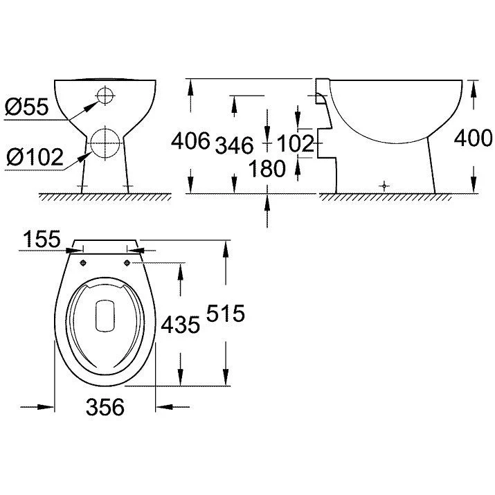 Set promo Vas WC pe pardoseala cu rezervor aparent si capac Grohe Bau Ceramic Rimless 36x52 cm evacuare orizontala