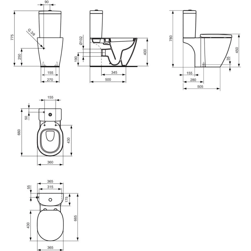 Set promo Vas WC pe pardoseala cu rezervor aparent si capac Ideal Standard Connect 36x66 cm evacuare orizontala