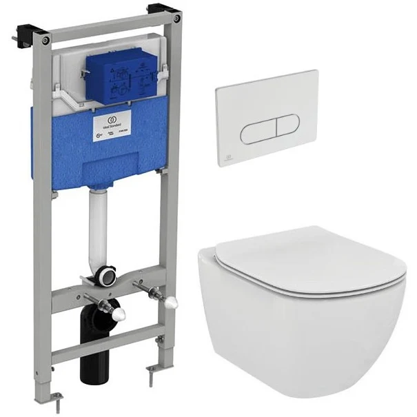 Set promo Vas WC suspendat cu rezervor incastrat, clapeta si capac soft-close Ideal Standard Tesi Aquablade 37x54 cm, evac...