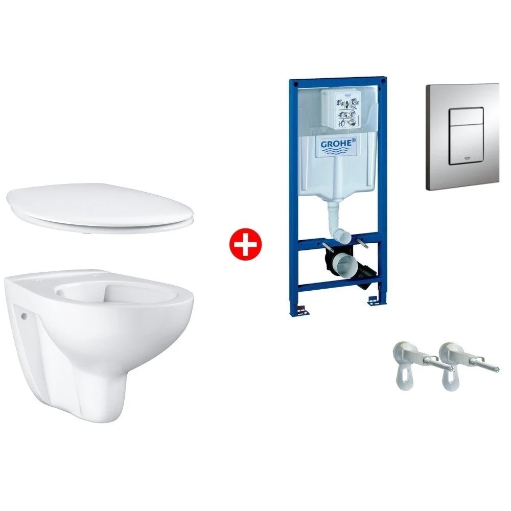 Set promo Vas WC suspendat cu rezervor incastrat si capac Grohe Bau Ceramic Rimless 37x53 cm evacuare orizontala