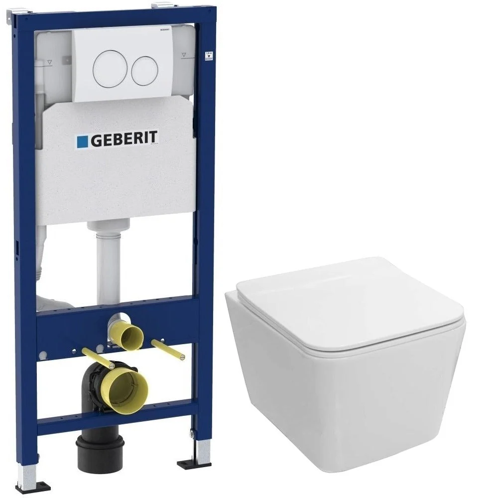 Set Promo Vas WC suspendat cu rezervor incastrat, clapeta de actionare alba, capac soft close, Geberit Delta si Fluminia P...