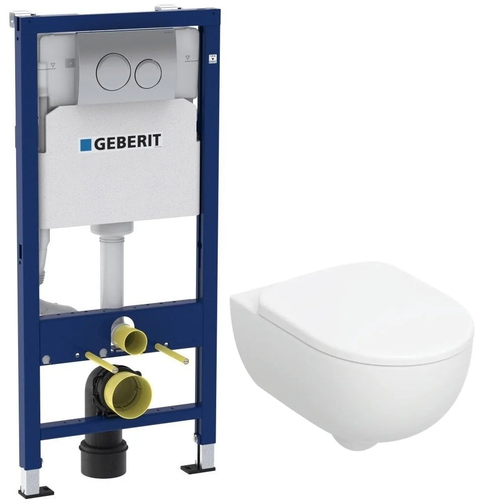 Set Promo Vas WC suspendat cu rezervor incastrat, clapeta de actionare alba, capac soft close, Geberit Delta si Selnova Ro...