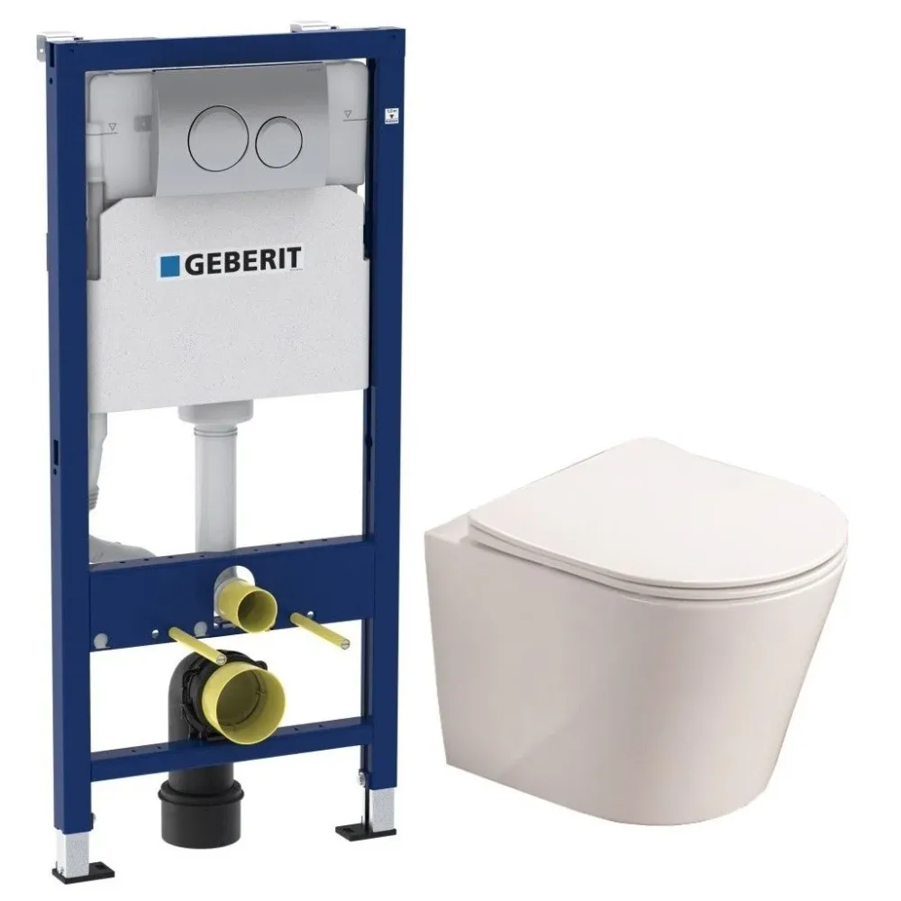 Set Promo Vas WC suspendat cu rezervor incastrat, clapeta de actionare alba, capac soft close, Geberit Delta si Fluminia C...