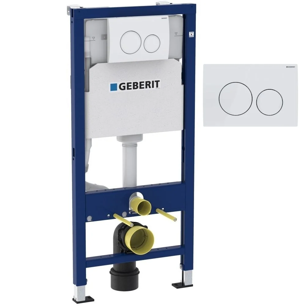 Set Promo Vas WC suspendat cu rezervor incastrat, clapeta de actionare alba, capac soft close, Geberit Delta si Fluminia M...