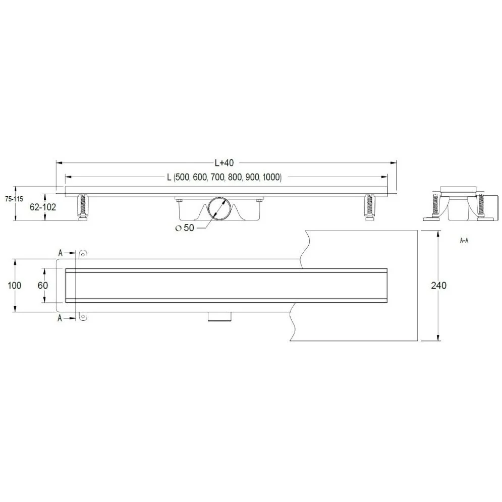 Set rigola dus Techman Duo faiantabila inox, cu membrana antimiros, 80 cm