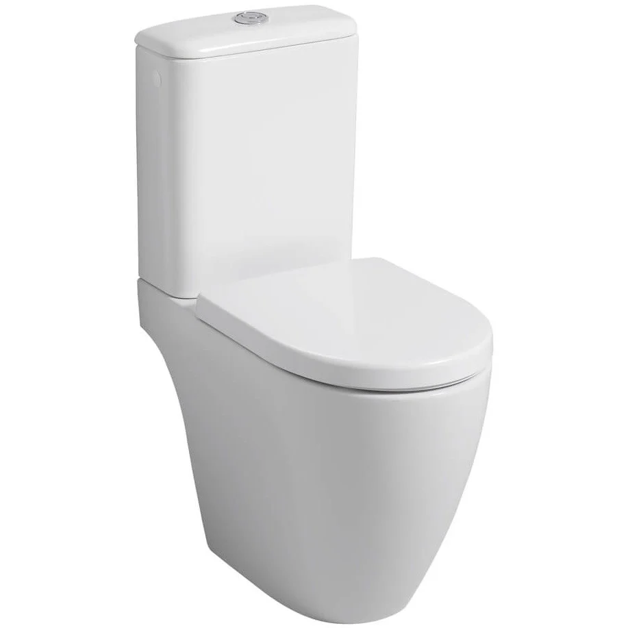 Set Vas WC pe pardoseala cu rezervoar aparent Geberit iCon Rimfree 35x64 cm evacuare orizontala sau verticala