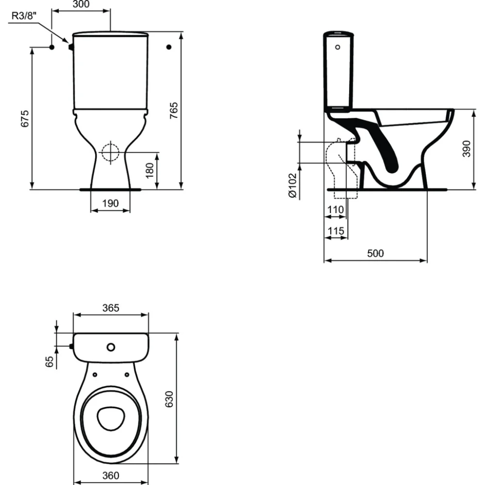Set Vas WC pe pardoseala cu rezervoar aparent Vidima Ulysse S 36x63 cm evacuare orizontala sau verticala