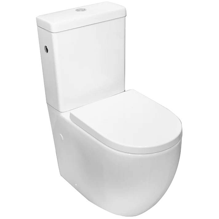 Set Vas WC pe pardoseala cu rezervor aparent si capac soft close Fluminia Minerva Rimless 38x63 cm evacuare universala