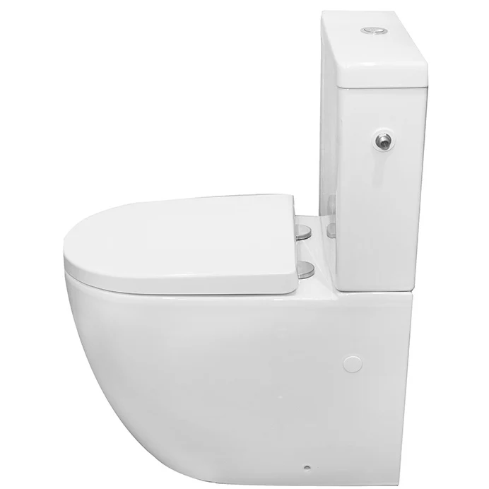 Set Vas WC pe pardoseala cu rezervor aparent si capac soft close Fluminia Minerva Rimless 38x63 cm evacuare universala
