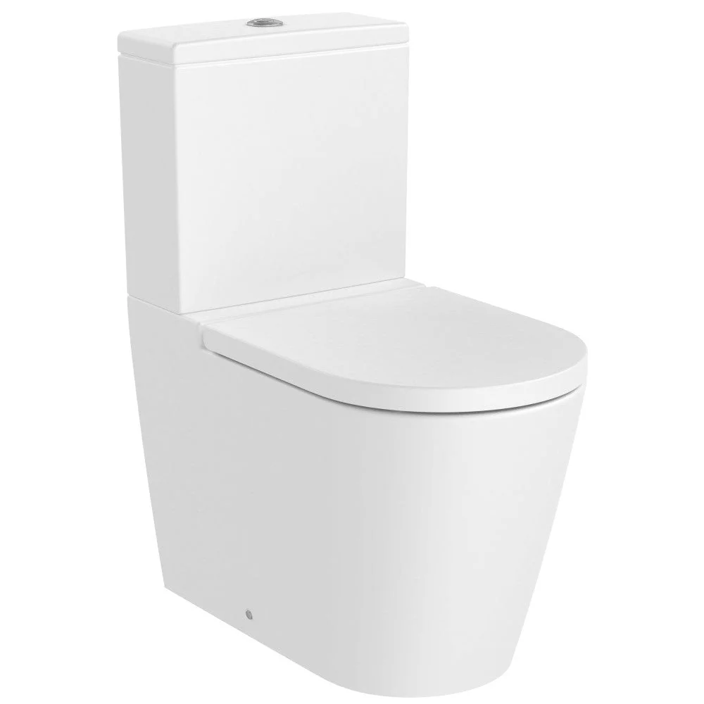 Set Vas WC pe pardoseala cu rezervor aparent si capac soft close Roca Inspira Round Rimless 37x65 cm evacuare orizontala s...