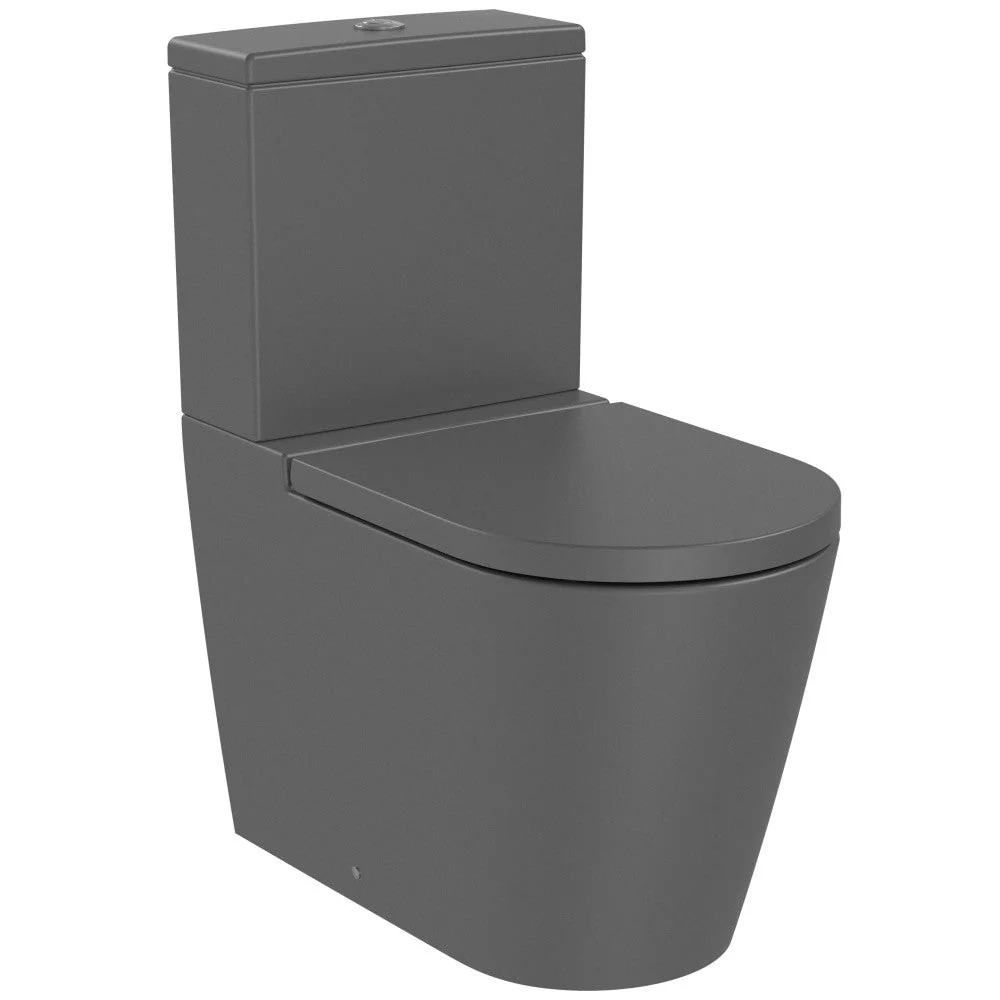 Set Vas WC pe pardoseala cu rezervor aparent si capac soft close Roca Inspira Round Rimless 37x65 cm evacuare orizontala s...