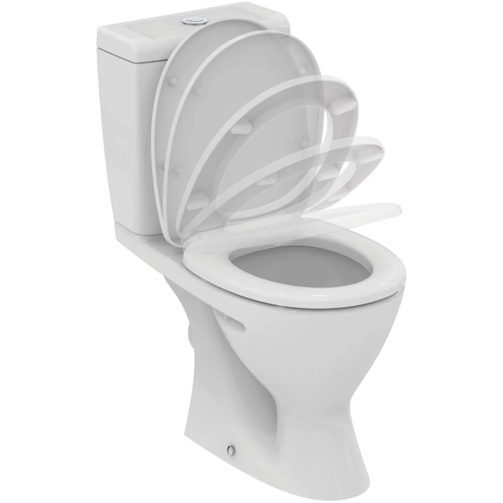 Set Vas WC pe pardoseala cu rezervor aparent si capac soft close Ideal Standard Eurovit Plus 35x63 cm evacuare orizontala