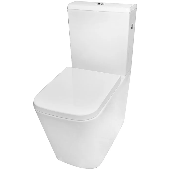 Set Vas WC pe pardoseala cu rezervor aparent si capac soft close Fluminia Paris Rimless 37x67 cm evacuare universala