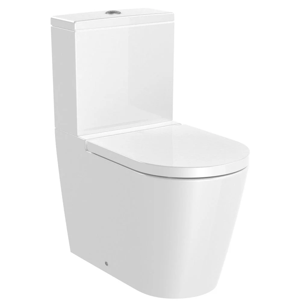 Set Vas WC pe pardoseala cu rezervor aparent si capac soft close Roca Inspira Round Rimless 37x65 cm evacuare orizontala s...
