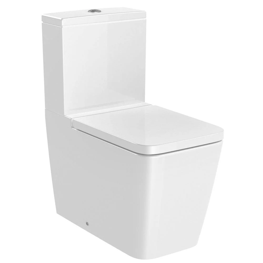 Set Vas WC pe pardoseala cu rezervor aparent si capac soft close Roca Inspira Square Rimless 36x65 cm evacuare orizontala...