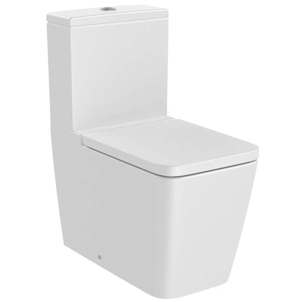 Set Vas WC pe pardoseala cu rezervor aparent si capac soft close Roca Inspira Square Rimless 36x65 cm evacuare orizontala...