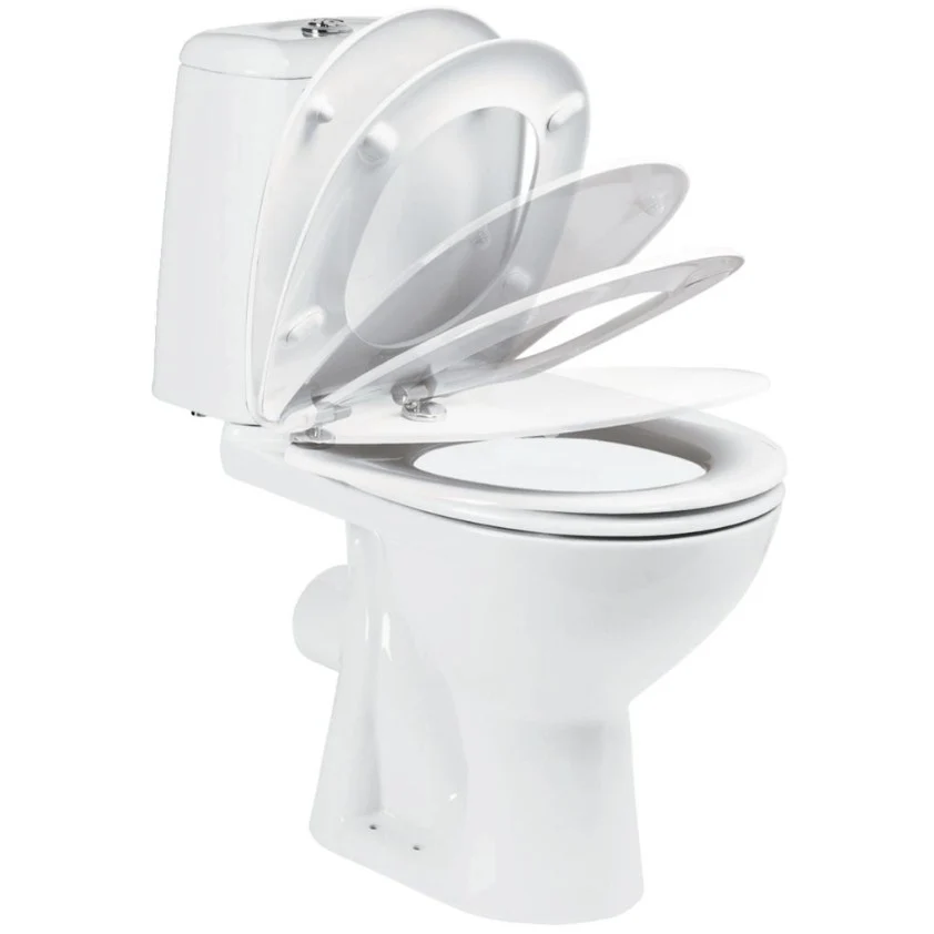 Set Vas WC pe pardoseala cu rezervor aparent si capac soft close Vidima Sirius 35x61 cm evacuare orizontala