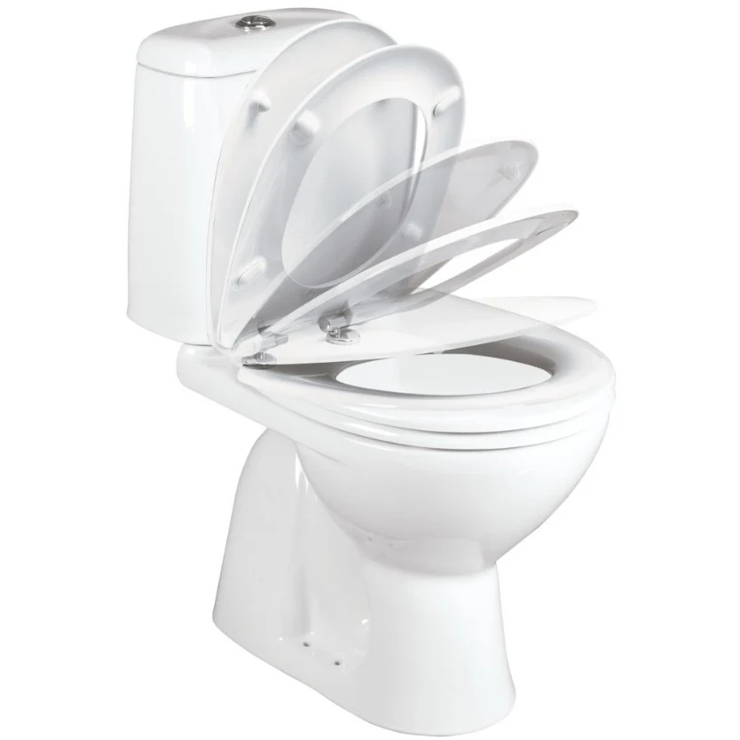 Set Vas WC pe pardoseala cu rezervor aparent si capac soft close Vidima Sirius 35x61 cm evacuare verticala