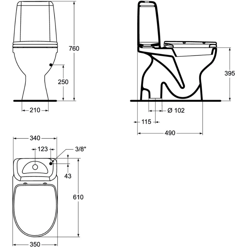 Set Vas WC pe pardoseala cu rezervor aparent si capac Vidima Sirius 35x61 cm evacuare verticala