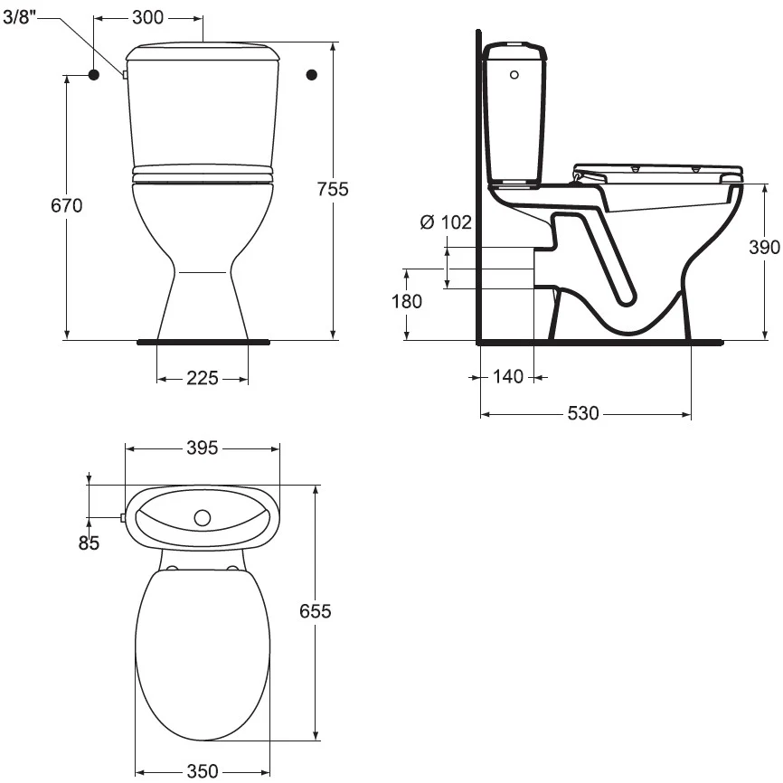 Set Vas WC pe pardoseala cu rezervor aparent si capac Vidima Sirius 35x66 cm evacuare orizontala
