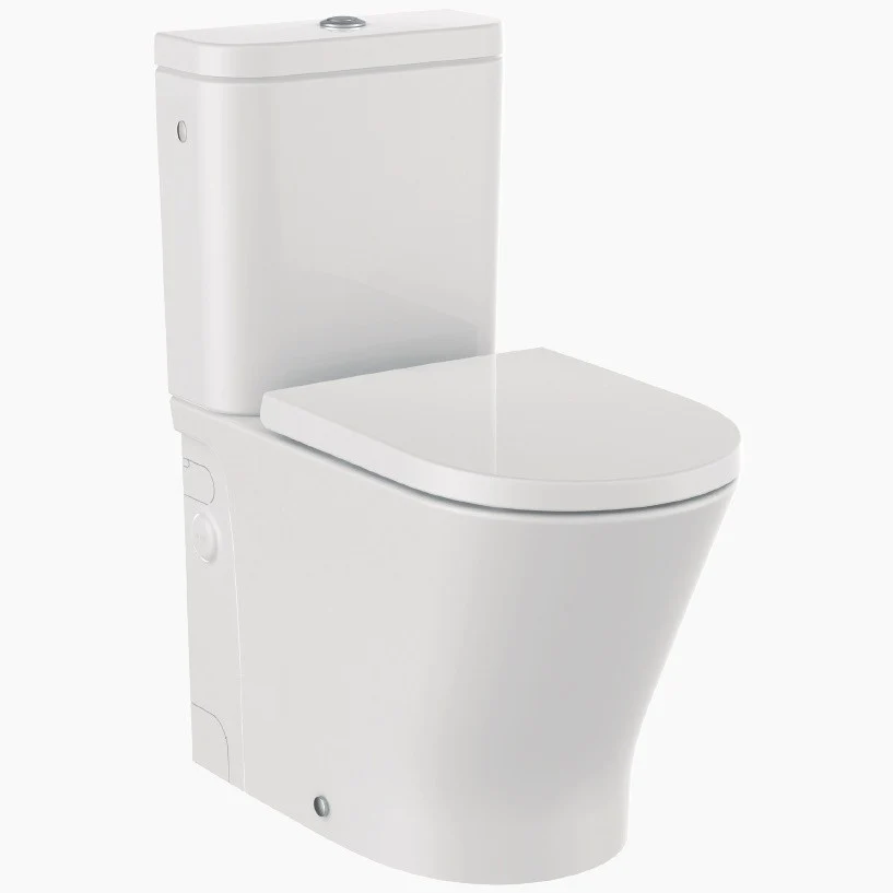 Set Vas WC pe pardoseala cu rezervor aparent si capac soft close Roca Gap D-Trit Rimless 36x64 cm evacuare orizontala