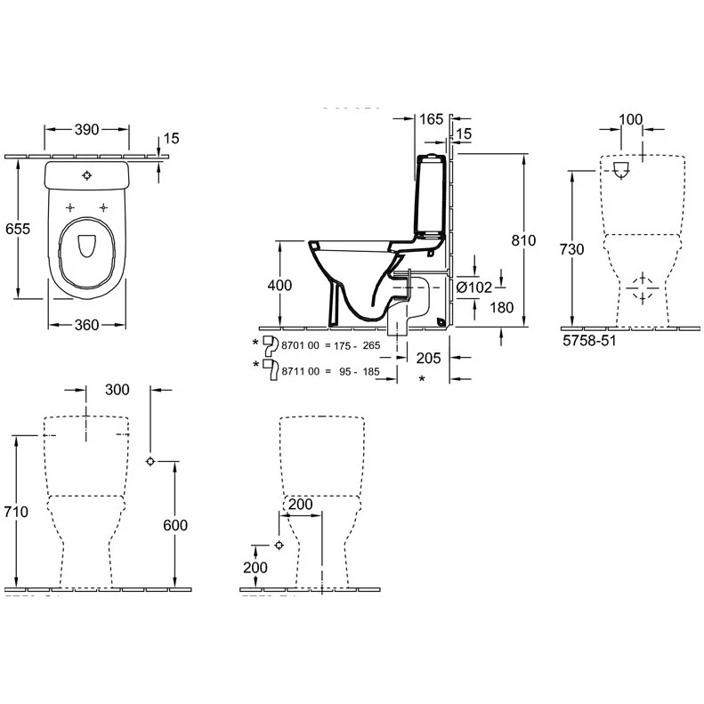 Set Vas WC pe pardoseala cu rezervor aparent si capac soft close Villeroy & Boch O.Novo 36x64 cm evacuare orizontala, lipi...