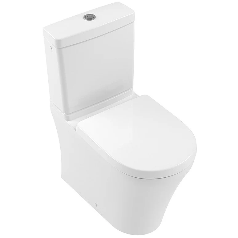 Set Vas WC pe pardoseala cu rezervor aparent si capac soft close Villeroy & Boch O.Novo Rimless 36x61 cm evacuare orizontala