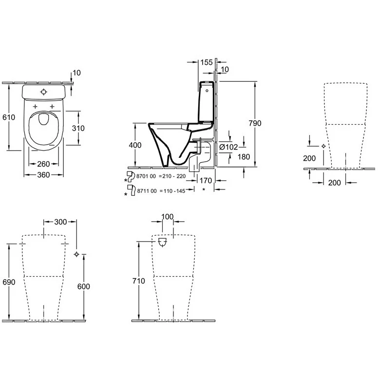 Set Vas WC pe pardoseala cu rezervor aparent si capac soft close Villeroy & Boch O.Novo Rimless 36x61 cm evacuare orizontala