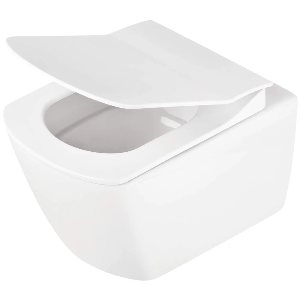 Set Vas WC suspendat cu capac Deante Anemon Rimless 37x52 cm evacuare orizontala