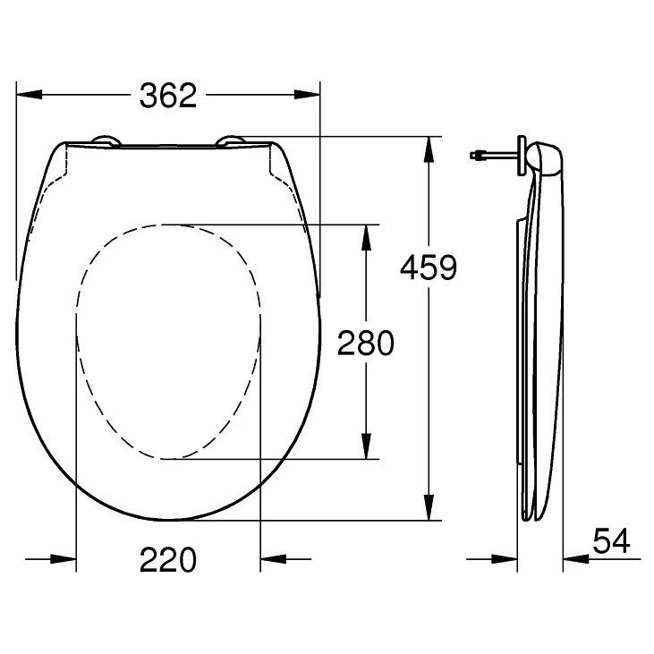 Set Vas WC suspendat cu capac Grohe Bau Ceramic Rimless 37x53 cm, evacuare orizontala