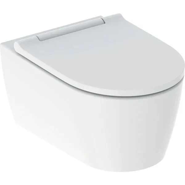 Set Vas WC suspendat cu capac soft close Geberit One 37x54 cm evacuare orizontala, alb