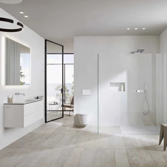 Set Vas WC suspendat cu capac soft close Geberit One 37x54 cm evacuare orizontala, alb