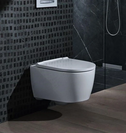 Set Vas WC suspendat cu capac soft close Geberit One 37x54 cm evacuare orizontala, alb